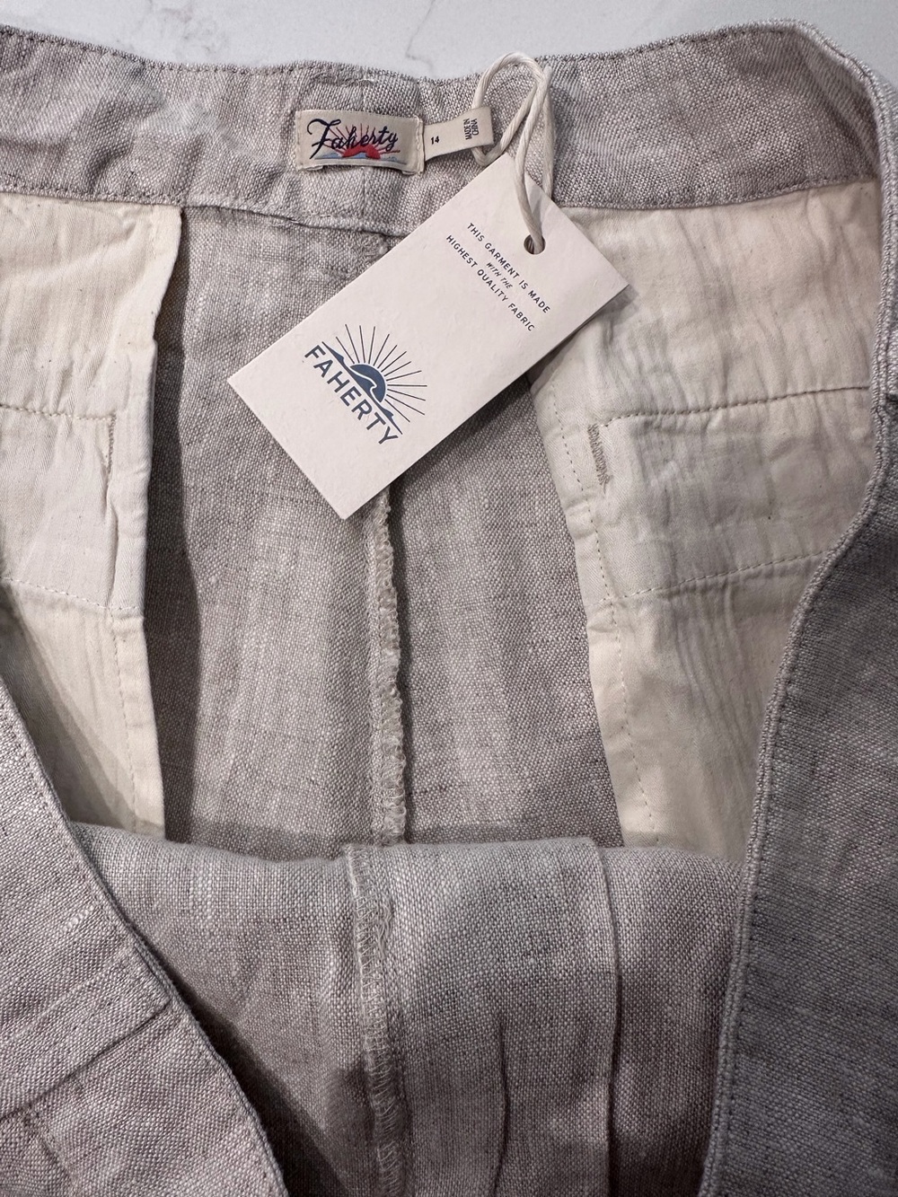 NWT Faherty Light Beige 100% Linen High-Rise Shorts Brand New With Tags Size 14 - Picture 6 of 9